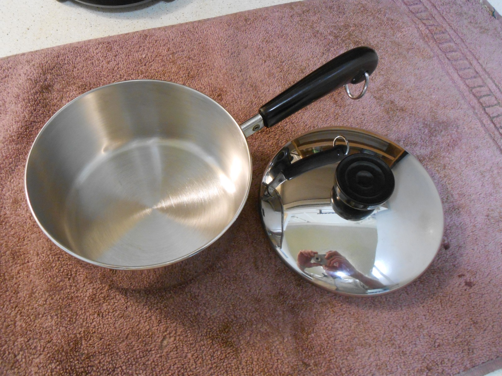 REVERE WARE 1 Qt. Saucepan & Lid USA-1994 Tri-Ply Stainless VERY CLEAN & SHINY!