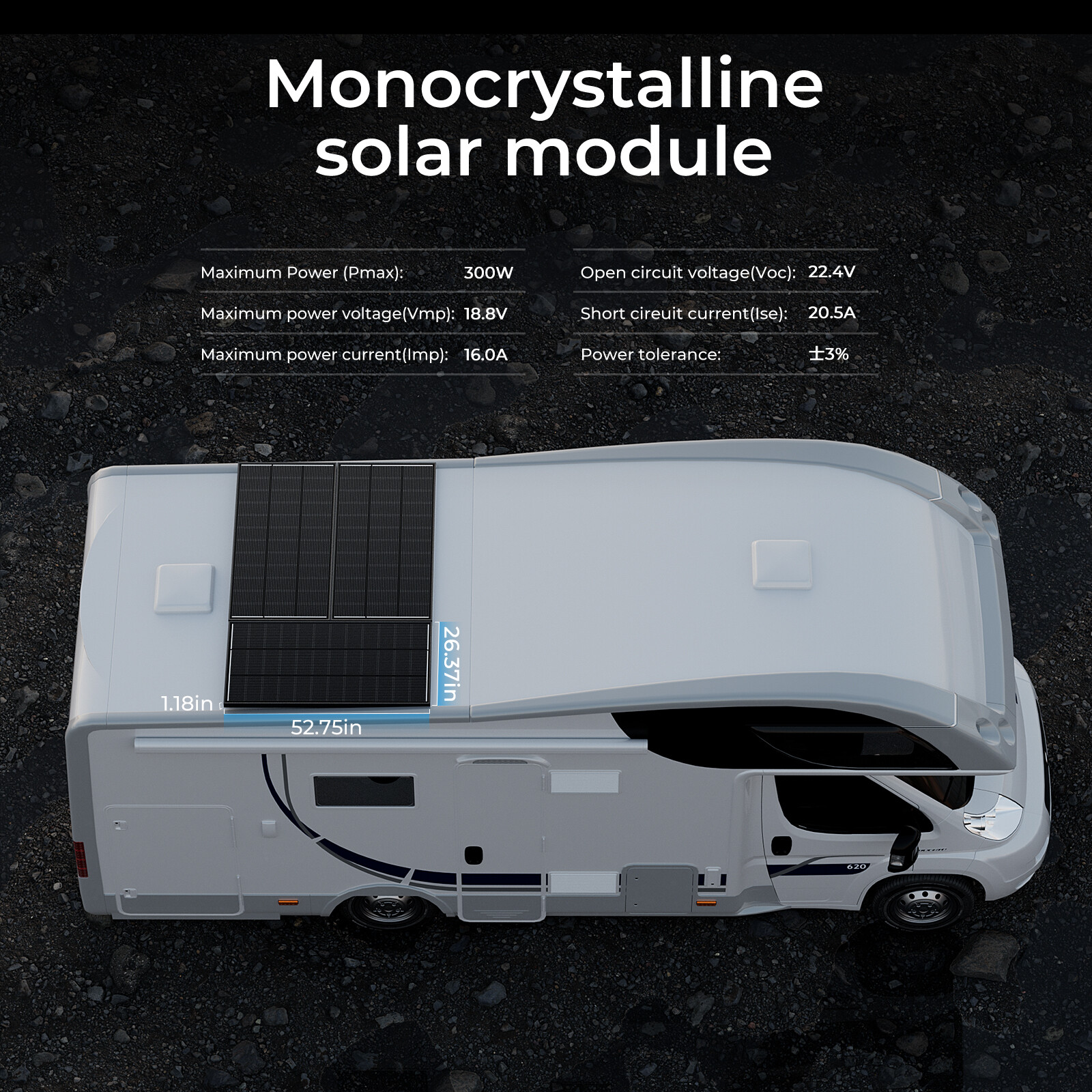 300W Monocrystalline Solar Panel 12V N-Type Off-Grid Battery Power RV Home Boat