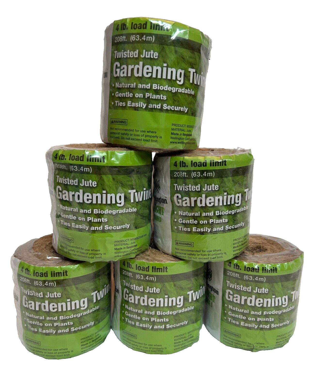 6 Pack of 208 Feet Natural Twisted Jute Twine Cord Craft Rope String Garden