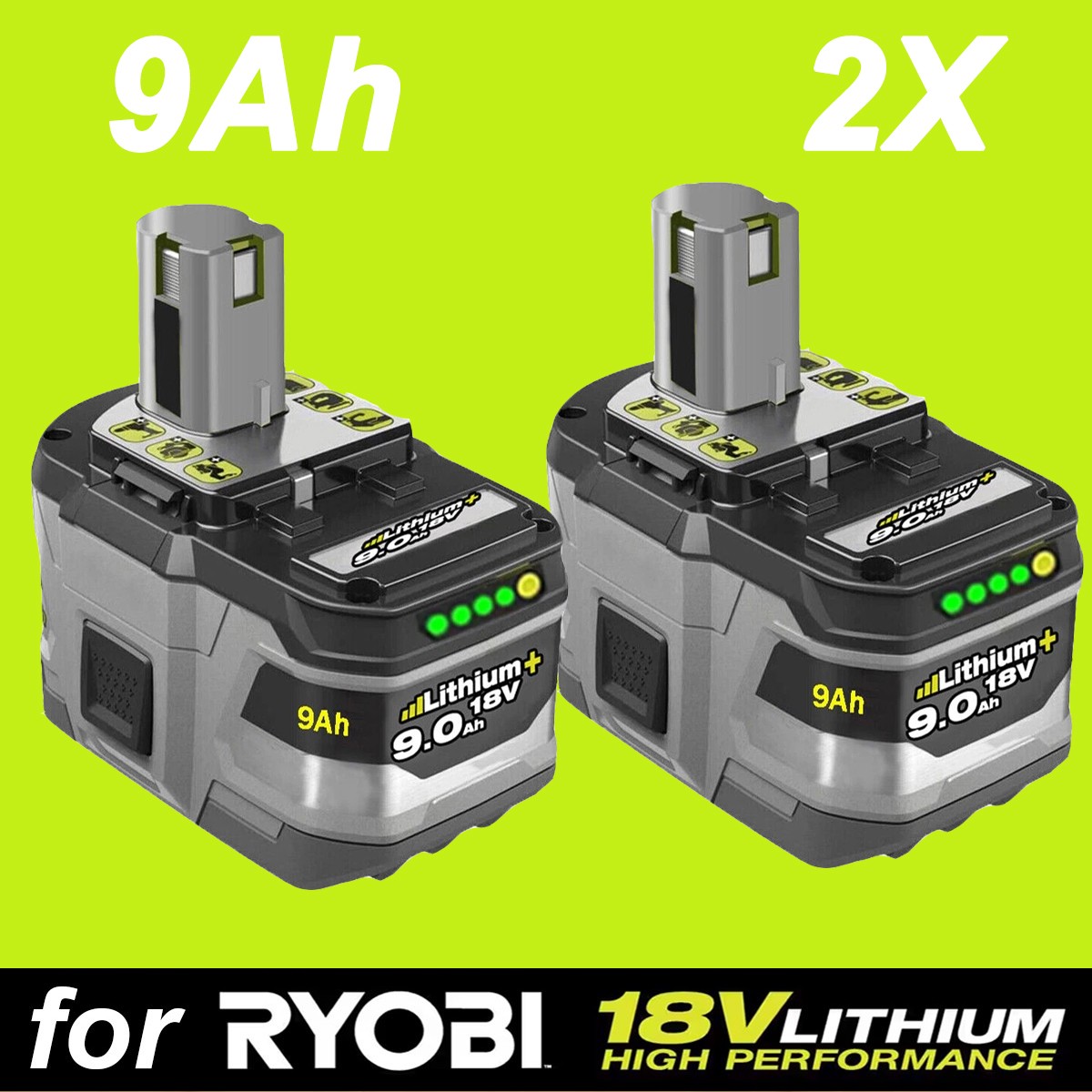 2x 9Ah P108 18V High Capacity Battery 18Volt Lithium One+ Plus P109 for Ryobi