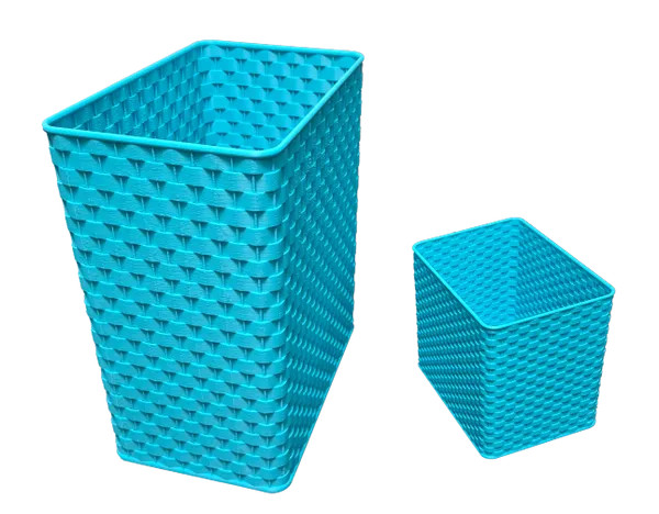 Blue Wicker Wastebasket W/Accessory Holder/Bathroom/Kids/Teens/Adults/Stylish