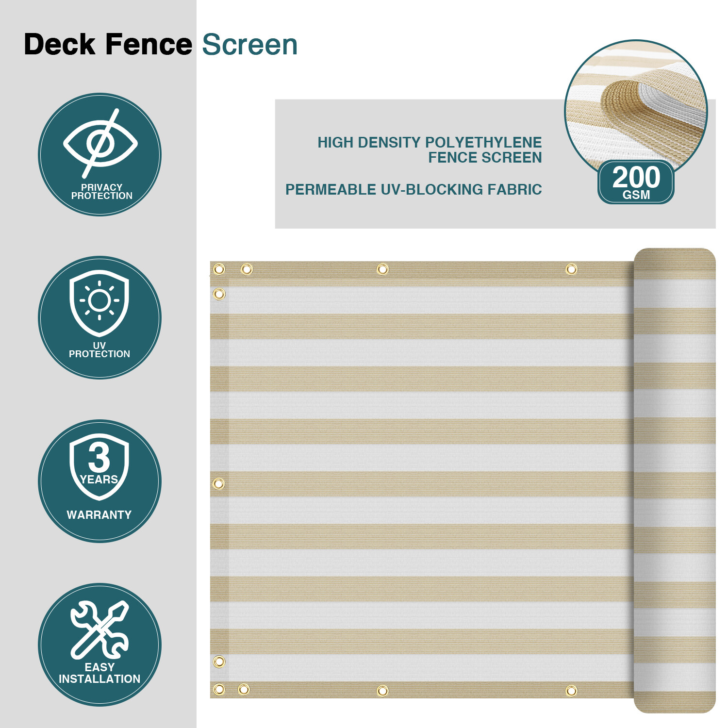 35in Balcony Fence Screen Privacy Deck Patio Shelter Shade Cover Beige Stripe