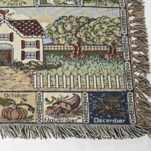 Vintage 12 Months of the Year Woven Tapestry 38″ x 21″ Cottagecore Wall Hanging