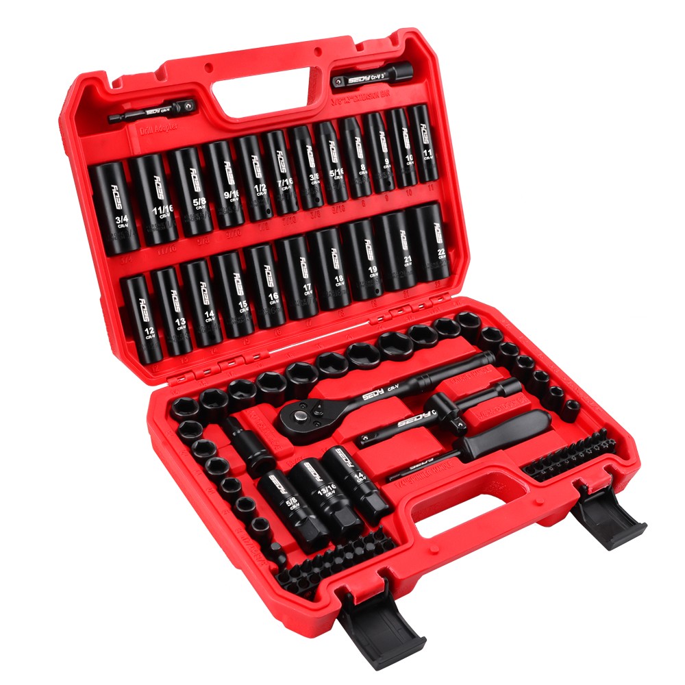 96PC 3/8″ Drive Impact Socket Wrench and Bit Set Standard & Deep SAE & Metric