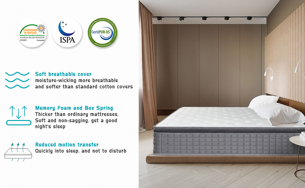 12″/14″ Twin Full Queen King Size Mattress Hybrid Foam Pocket Coils Bed In a Box