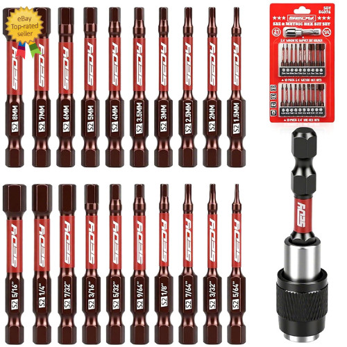 21-Piece 2.5″ Hex Head Allen Wrench Drill Bit Set, 1/4″ Hex Screwdriver Bits Set