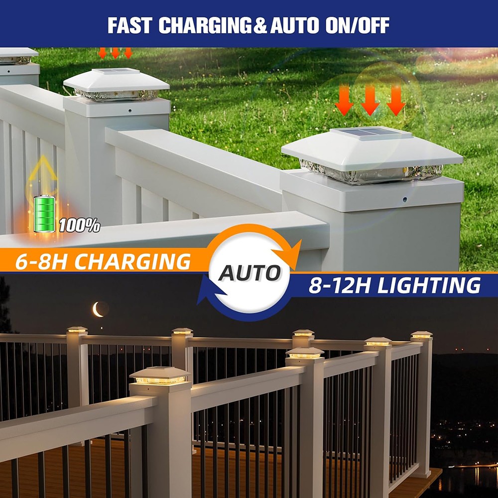 12 Pack Solar Post Cap Light For 4×4 Outdoor Waterproof LED Deck Fence Light