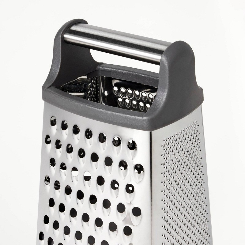 Stainless Steel Box Grater with Removable Bottom Container and Lid Silver/Gray