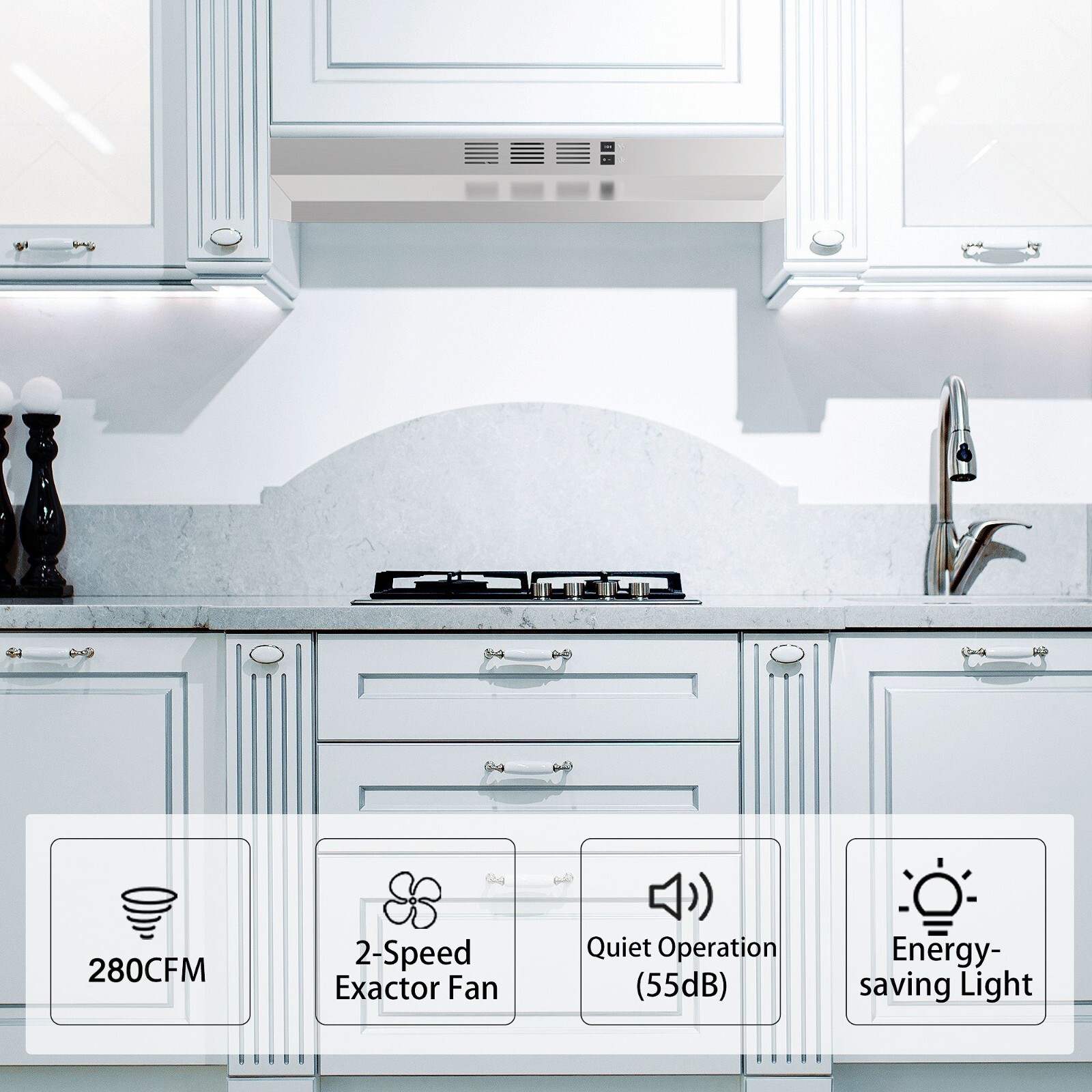 30in Kitchen Under Cabinet Range Hood 280CFM Convertible Stainless Steel LED New