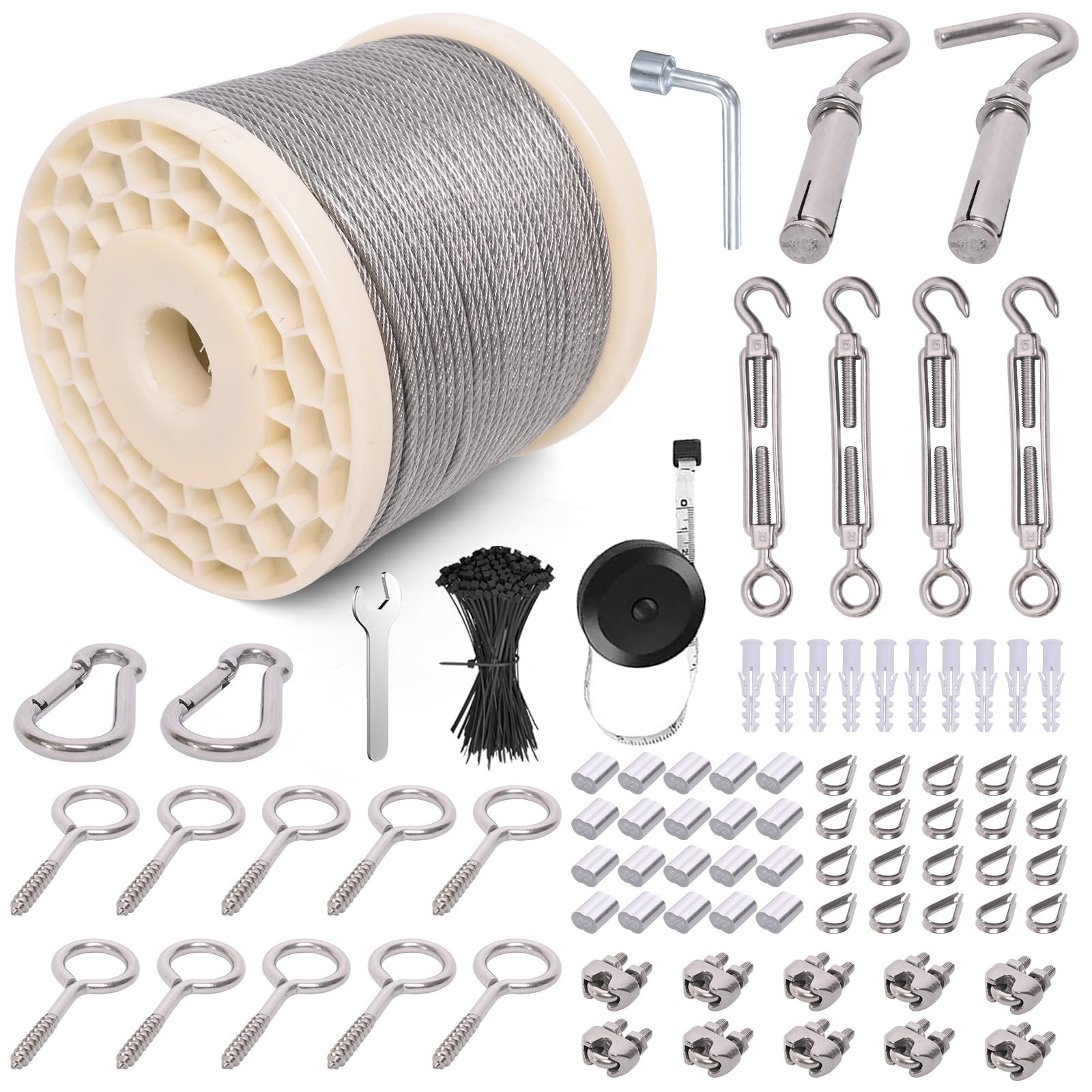 200FT 1/8″ Wire Rope Kit, Vinyl Coated 304 Stainless Steel Wire Cable, 7×7 St…
