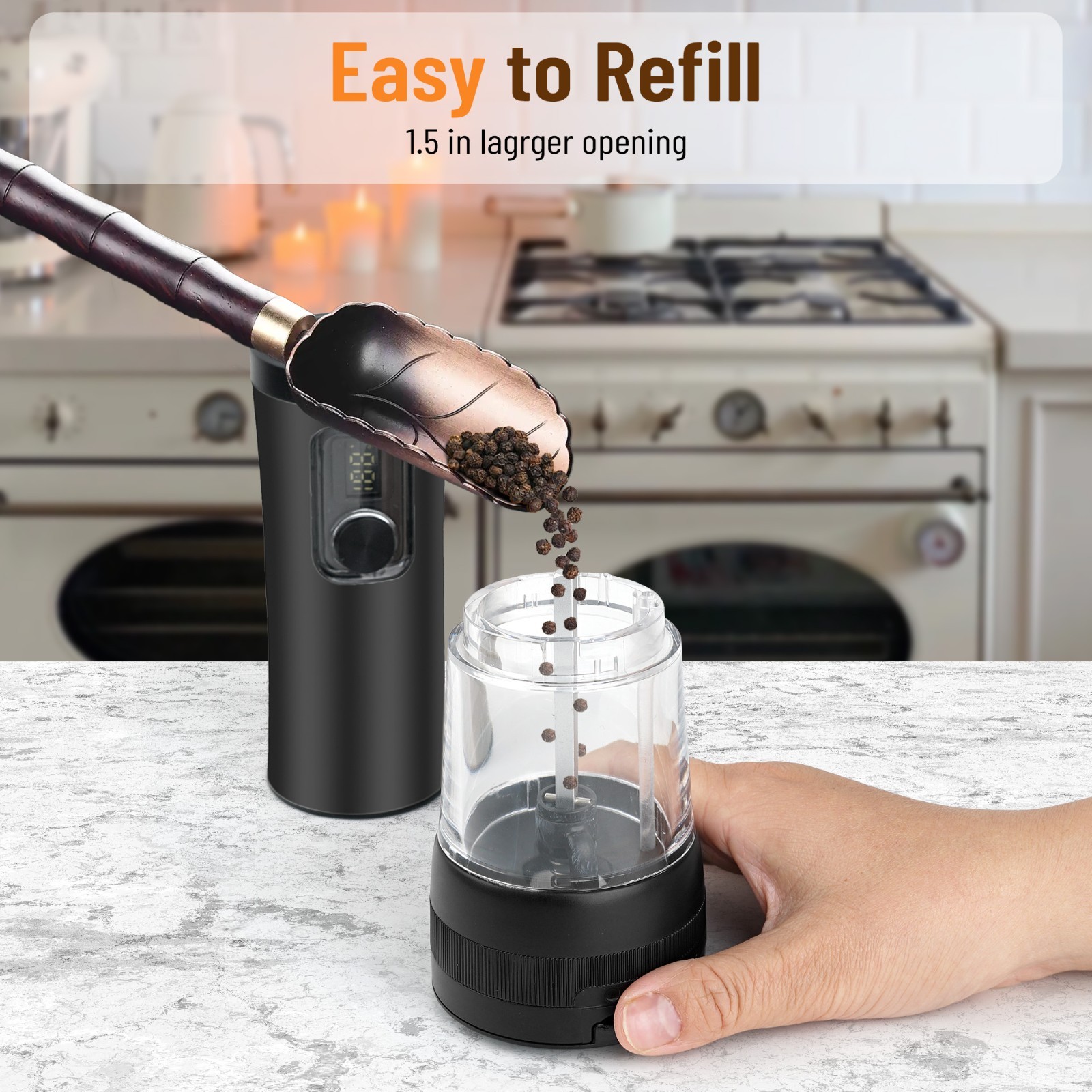 Electric Salt Pepper Grinder Set, Rechargeable Base, Adjustable Coarseness, 2PCS