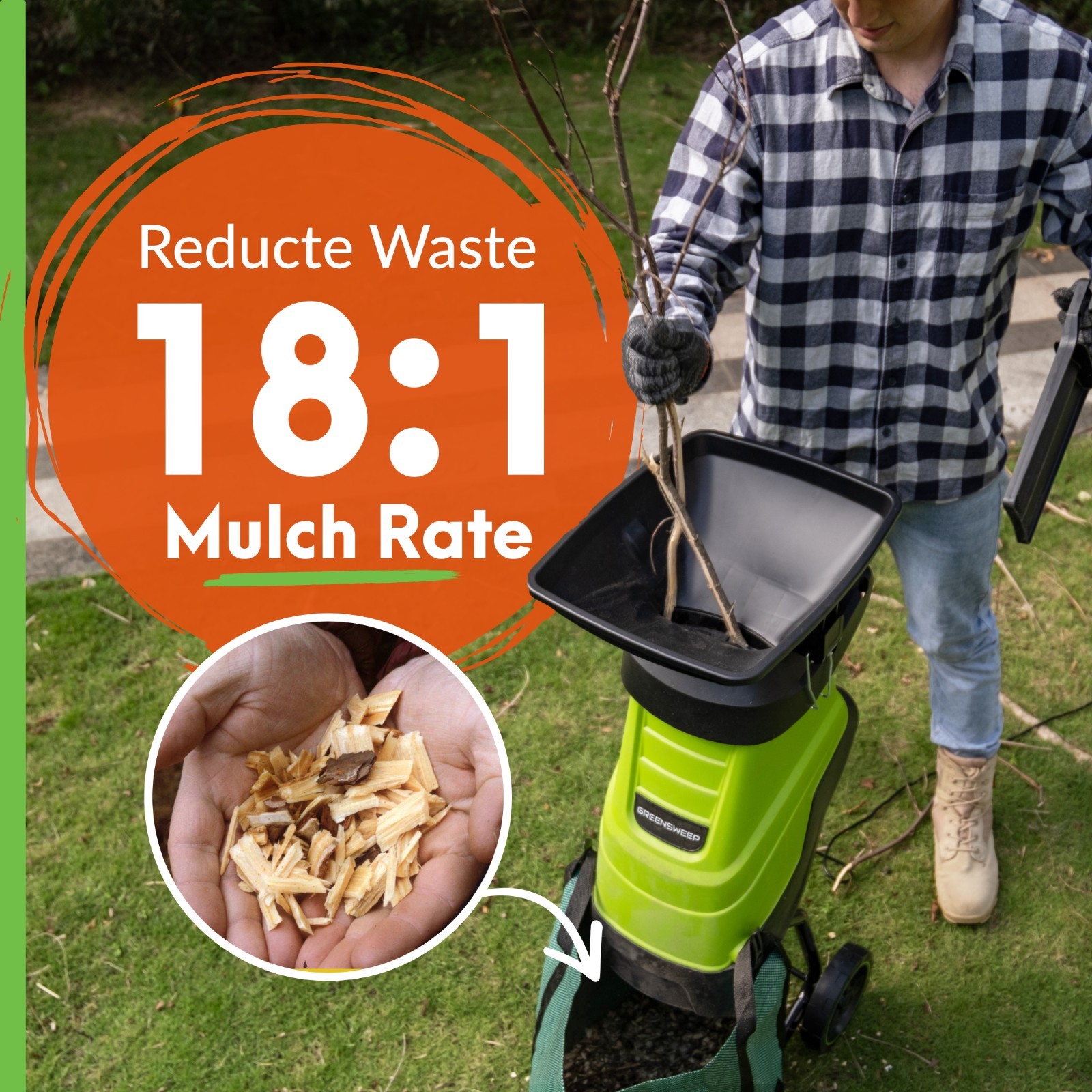 Electric Wood Chipper & Mulcher 15A – Garden Shredder for Branches Sticks