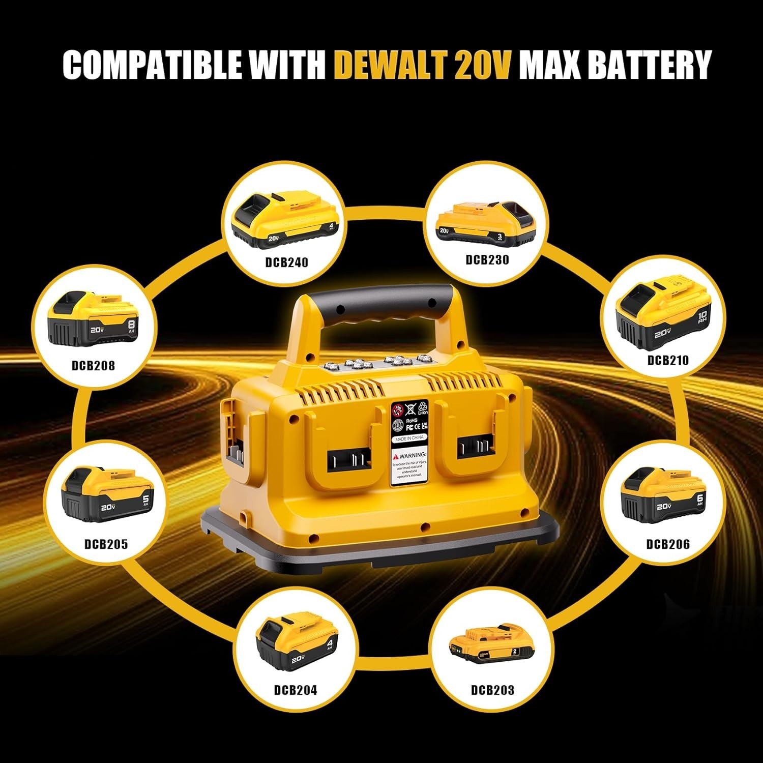 6 Port Simultaneous Charger for Dewalt 20V/60V Batteries DCB104 DCB118 Station