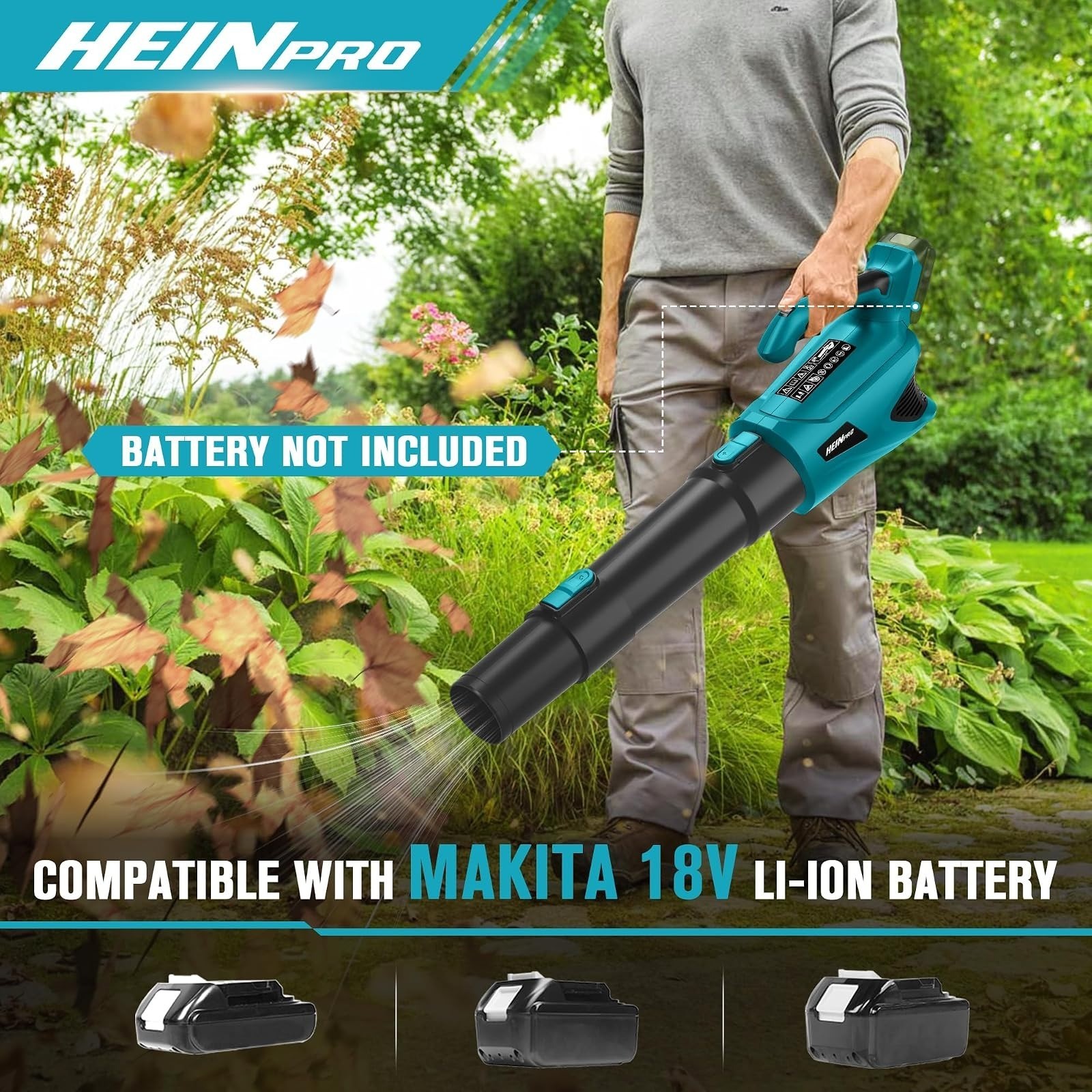 HEINPRO Cordless Leaf Blower 500CFM 150MPH 18V Battery Compatible