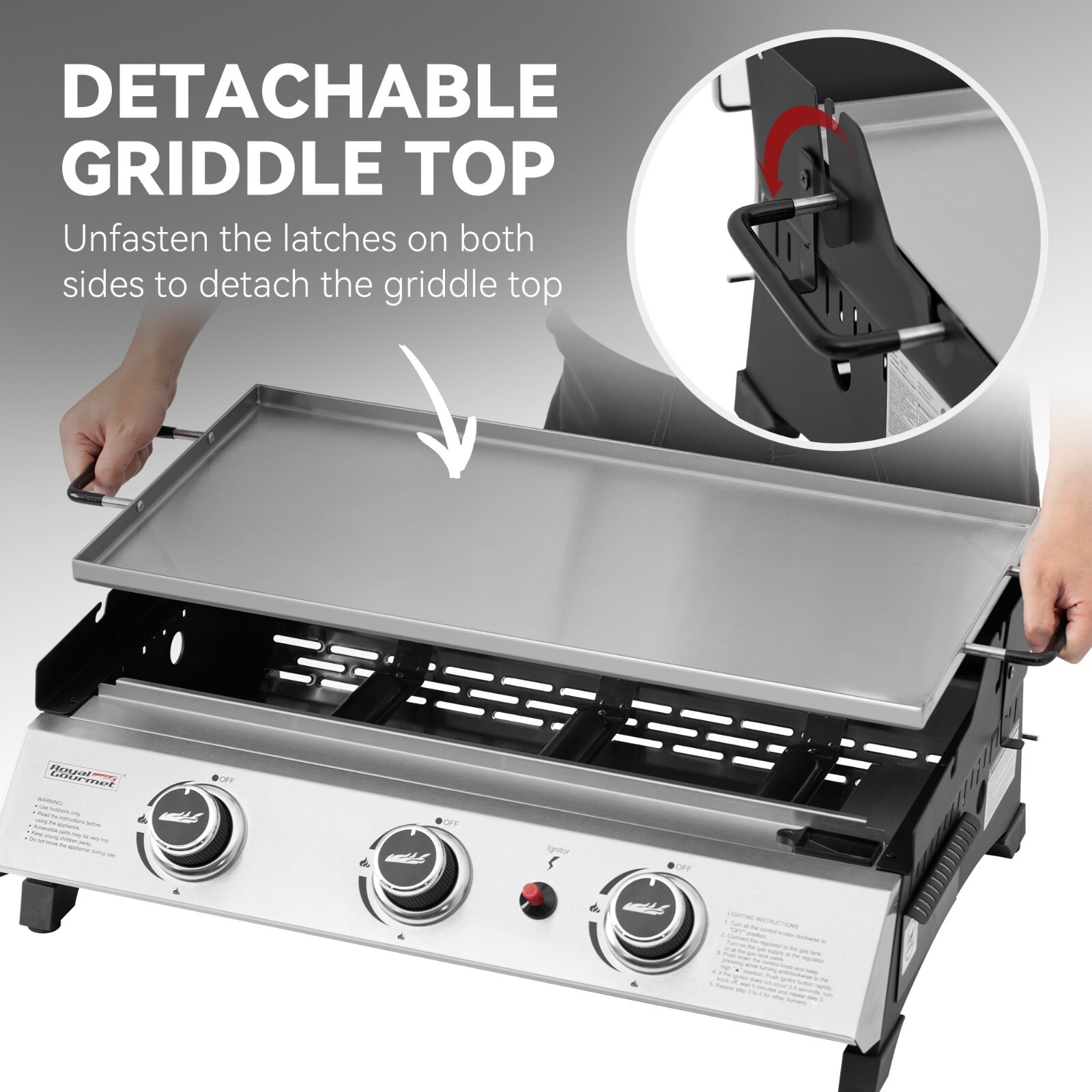 Royal Gourmet 24-Inch Tabletop Propane Griddle w/ Warming Rack & Two Handles