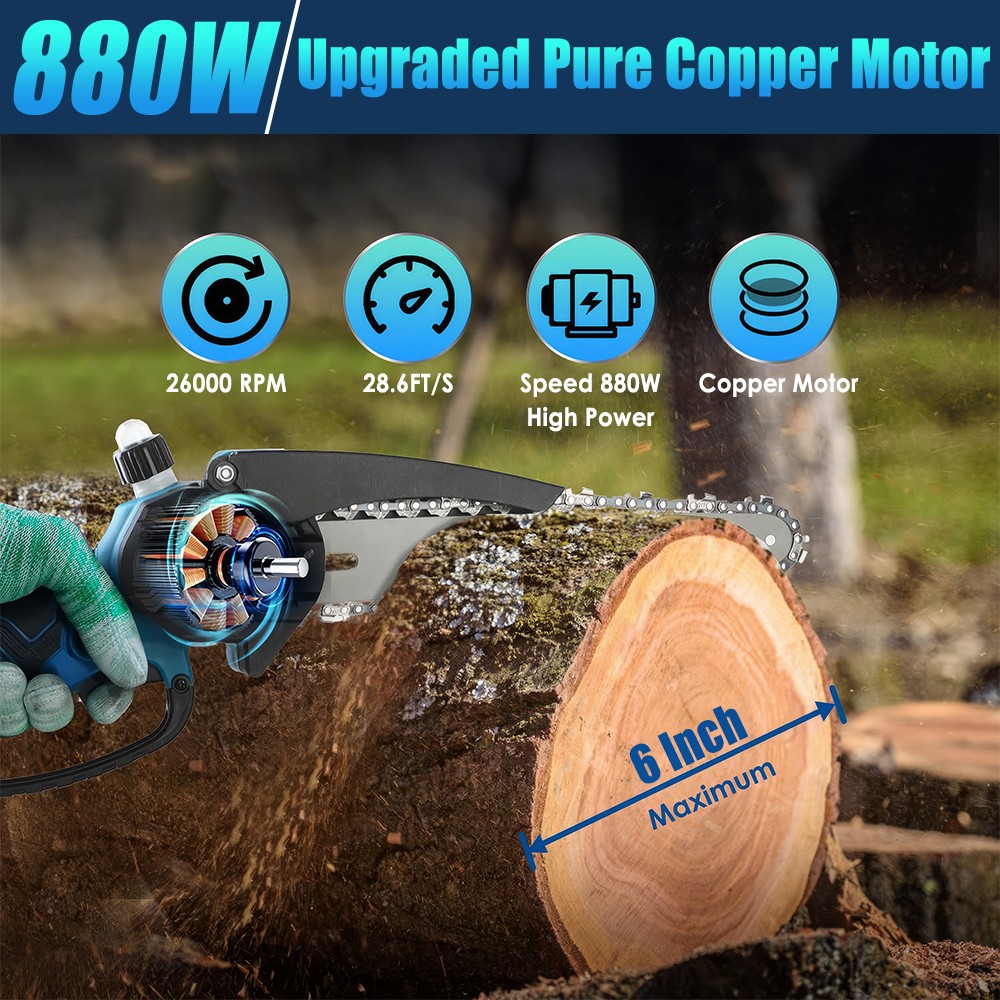 2-in-1 Electric Pole Saws Mini Chainsaw Cordless 6″ Chain Saw w/ Extension Pole