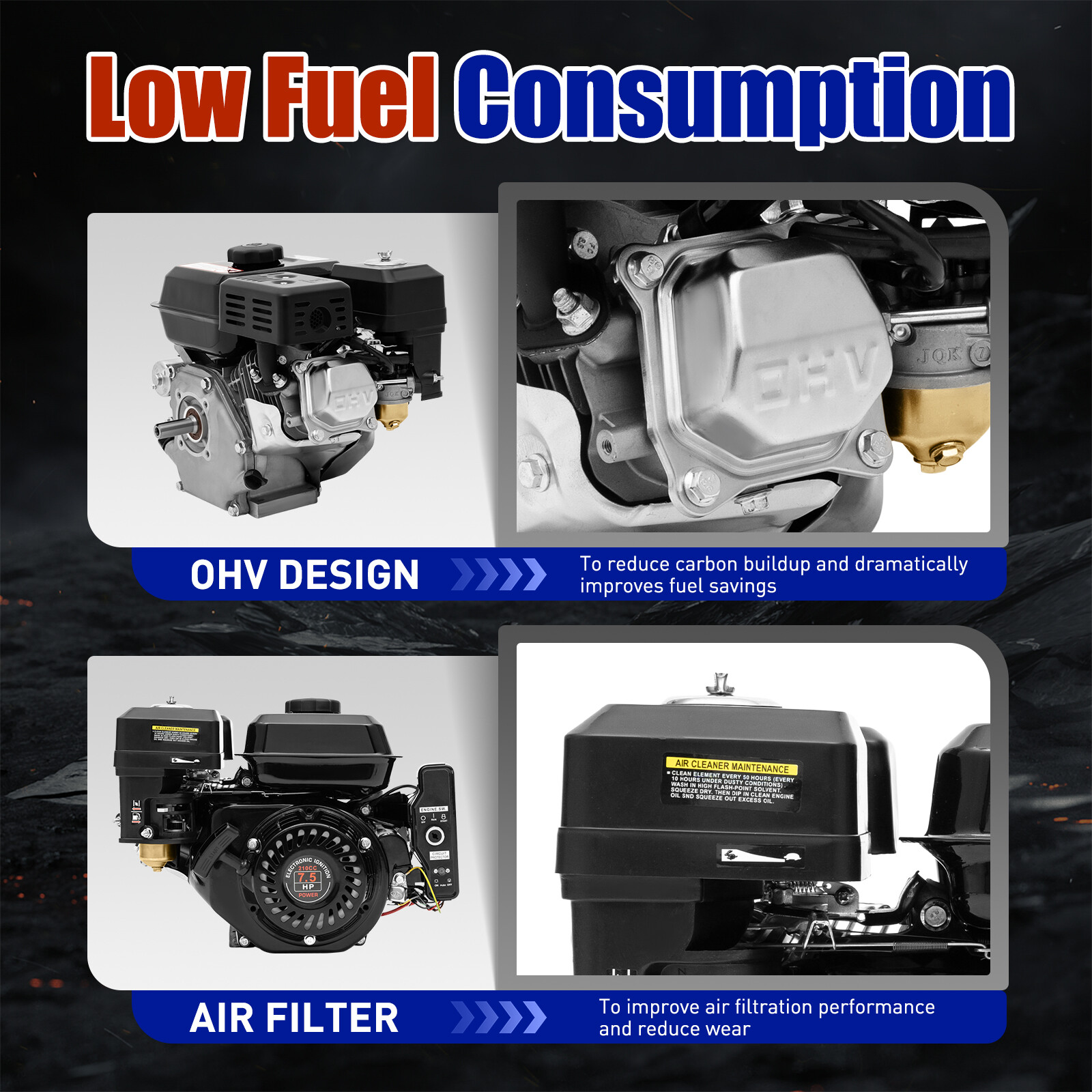 212cc 7.5 HP Electric Start Horizontal Engine Go Kart Gas Engine Motor 4-Stroke