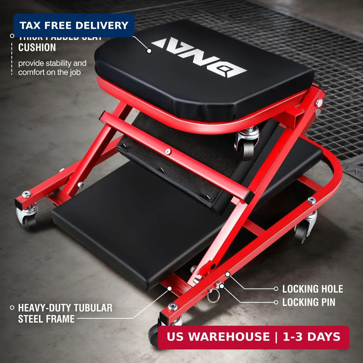 ‎DNA MOTORING TOOLS-00186 40 Inches 2 IN 1 Rolling Folding Car Creeper/Seat, 6 P