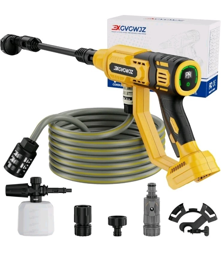 Cordless Portable Washer Fits Dewalt 20V Battery 700 PSI Brushless 6-in-1 Nozzle
