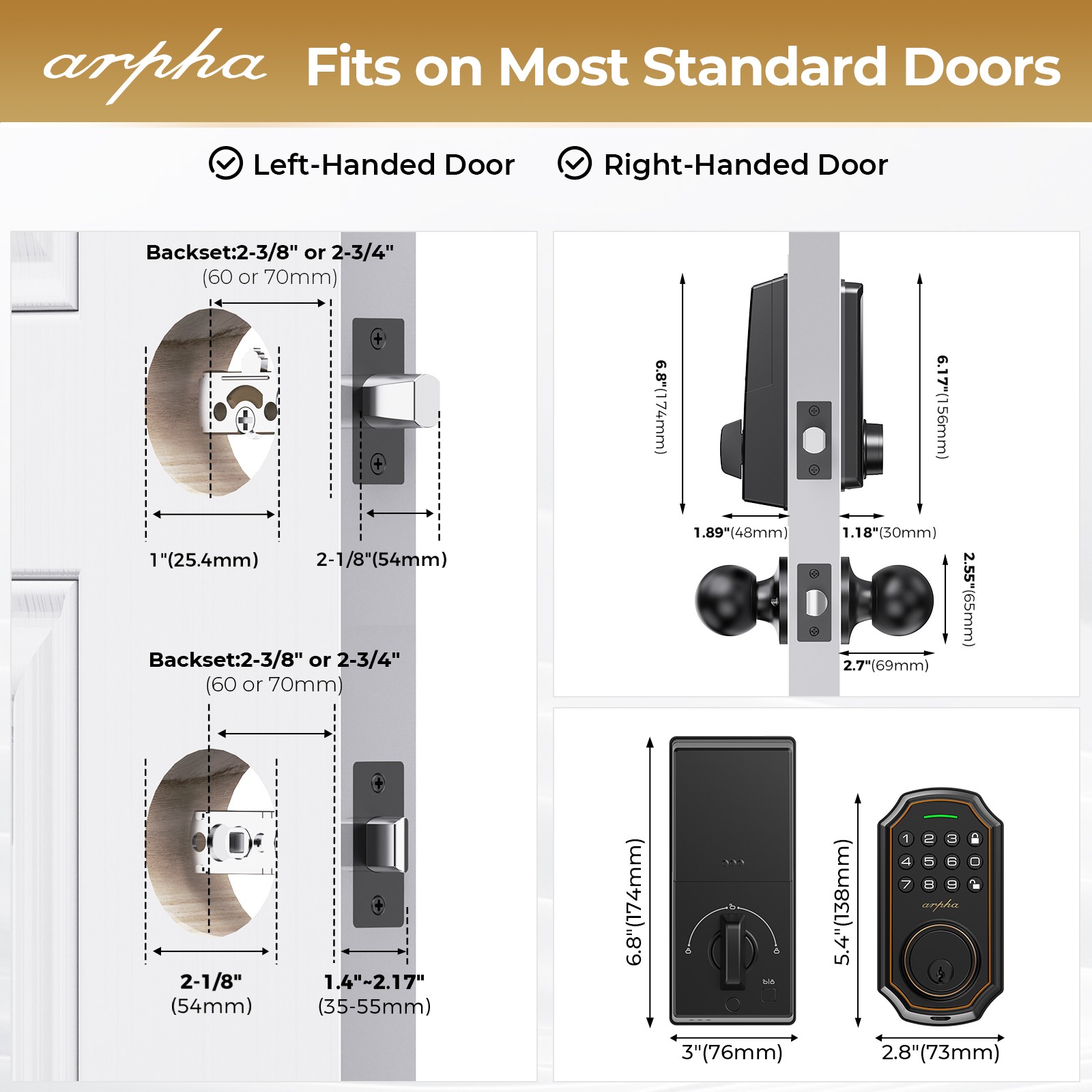 ARPHA Keyless Smart Door Lock Entry Keypad Deadbolt Anti-Peeping Auto Lock D180