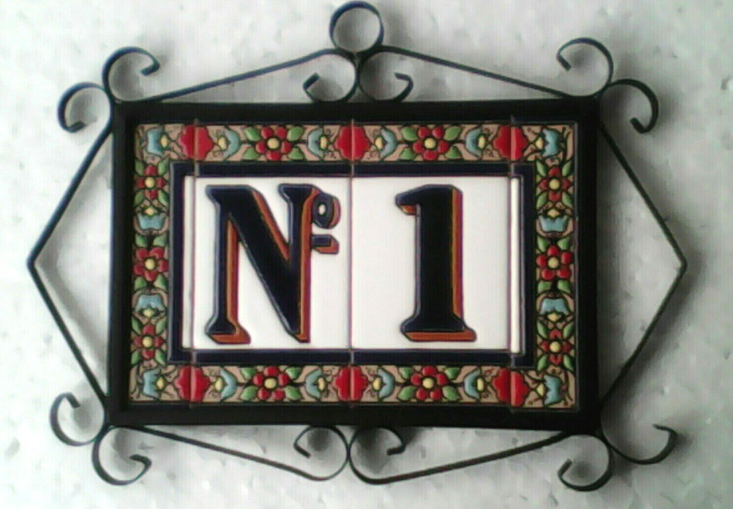House Number Letter Spanish Hand Painted Ceramic Tile 11 x 5.5cm Frames Dog Cat