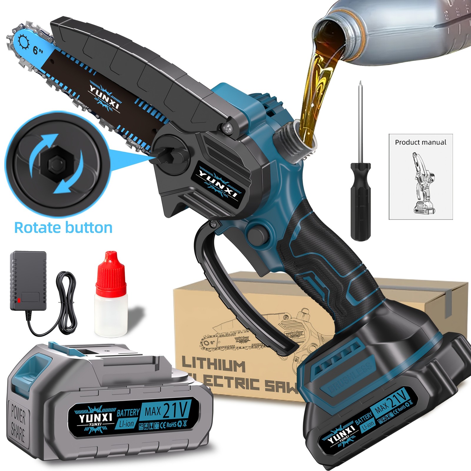 6″ Mini Chain Saw, Portable Cordless Electric Lightweight Chainsaw with Battery