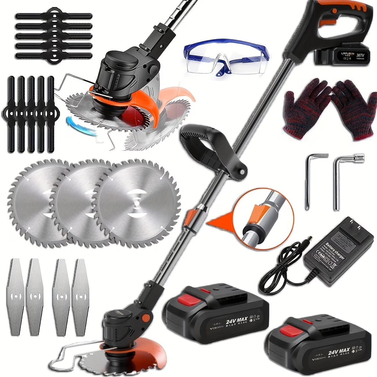 24V Cordless Weed Wacker Brush Cutter String Trimmer with 2 Batteries Blades