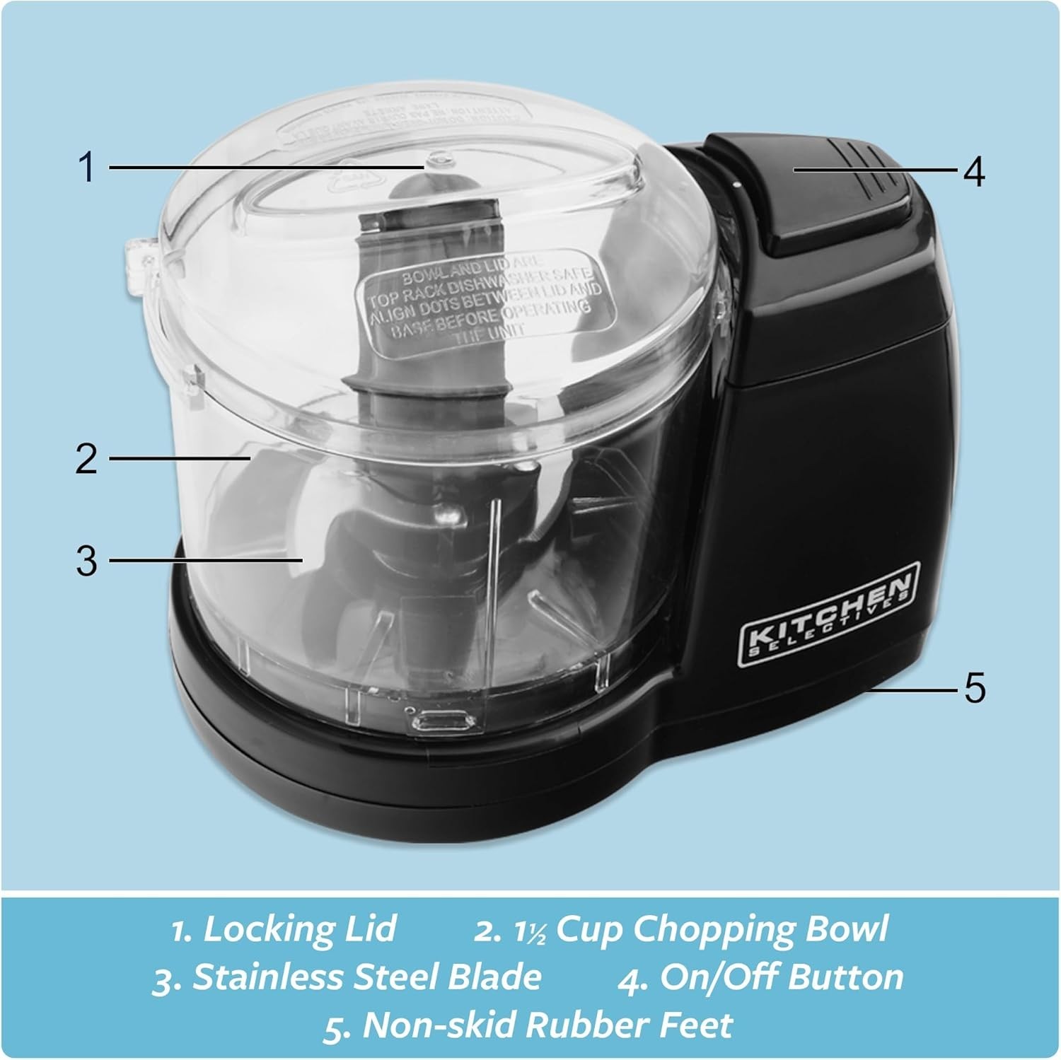 Compact 35-Watt Electric Vegetable Chopper with Dishwasher-Safe Parts – Black