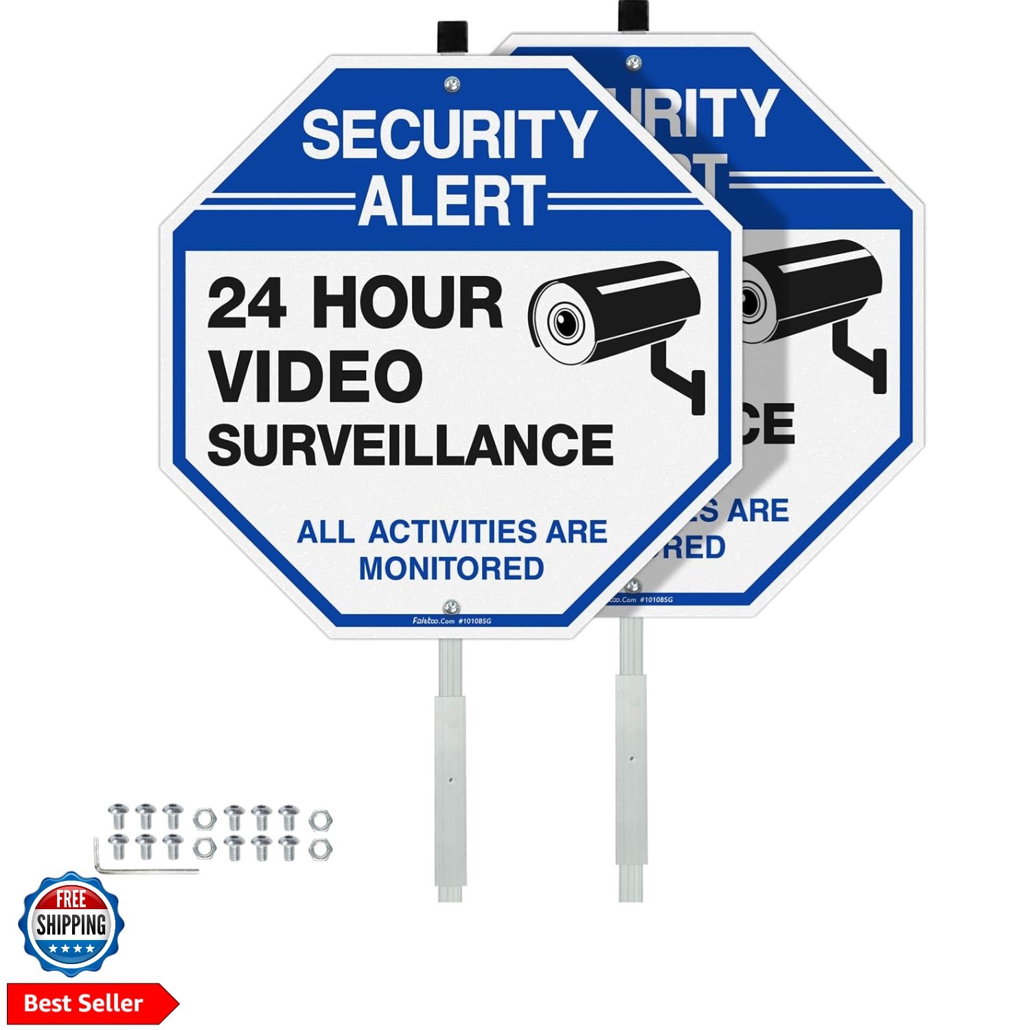 Security Sign Video Surveillance Sign with 42″ Stake, 2-Pack 10″x10″ Rust Fre…