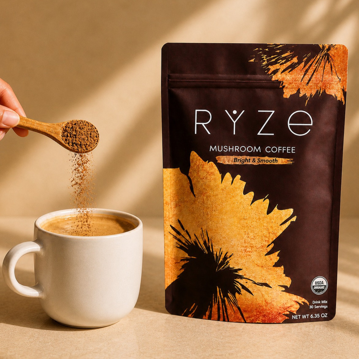 Original RYZE MUSHROOM Coffee Bright & Smooth Gut Health Supplement 30 Servings