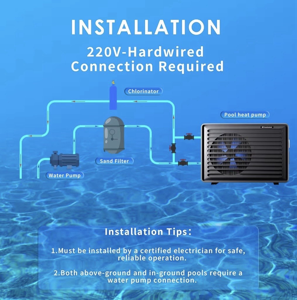 Pooltohot Electric Pool Heat Pump 230V 12A 2501-3000W 50K-100K BTUh Digital