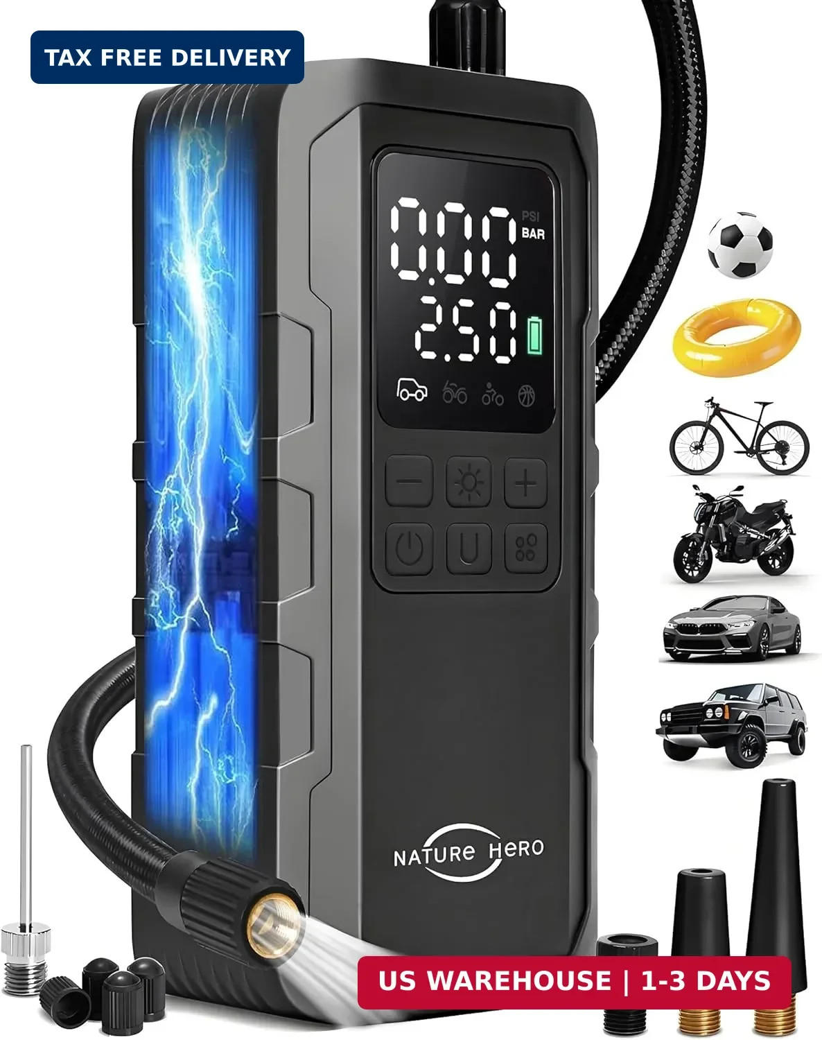 Tire Inflator Portable Air Compressor – 7500mAh Air Pump for Car Tires, 150PSI C