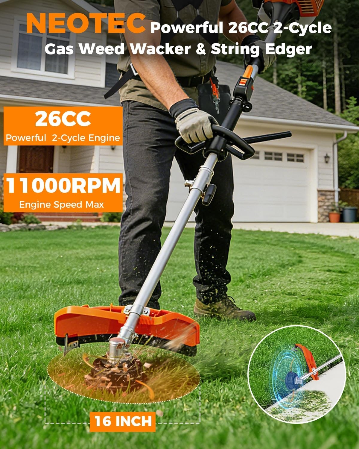 NEOTEC 3-in-1 Multi-Functional Trimming Tools Gas Hedge Trimmer 26CC Weed Eater