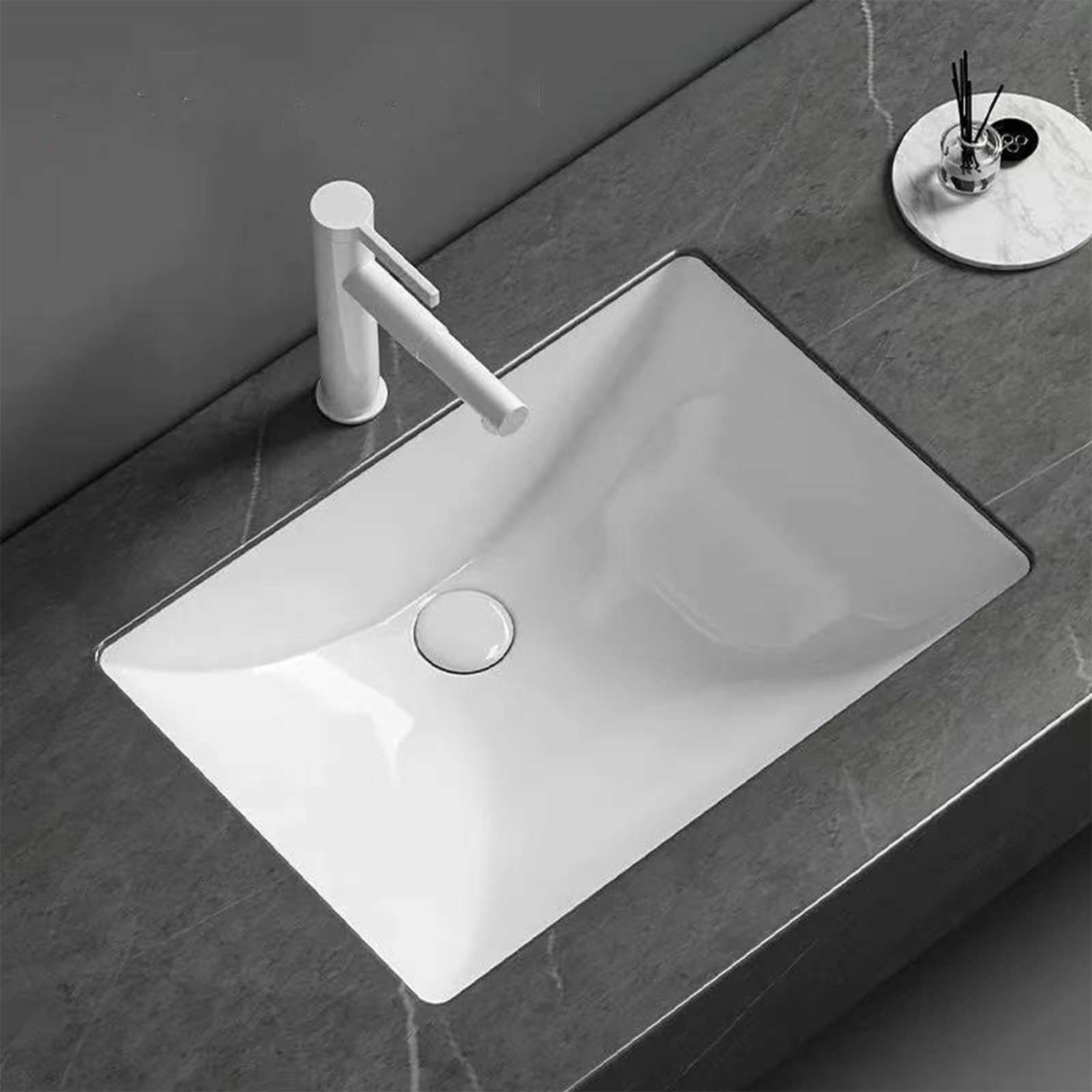 Rectangle Undermount Bathroom Sink, 20” x 14” White Ceramic Under Mount Sink