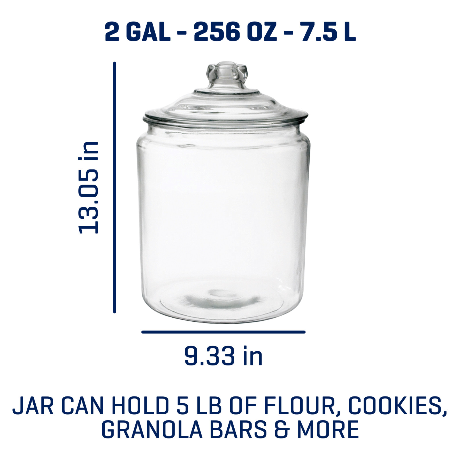 2-Gallon Clear Glass Large Jar Wide Mouth with Sturdy Classic Lid For Storing