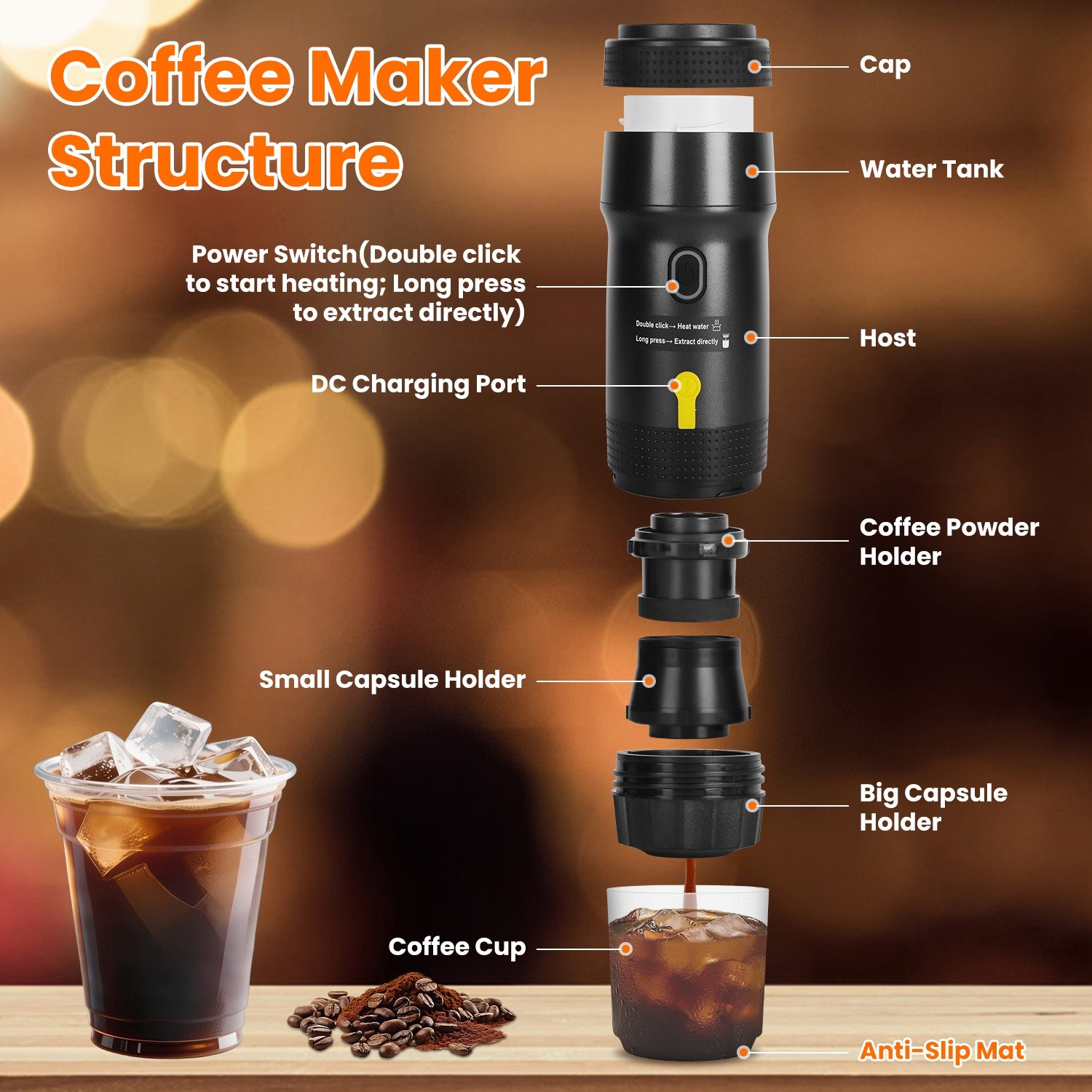 7500mAh Portable Electric Espresso Machine Car Coffee Maker Self-Heating Travel
