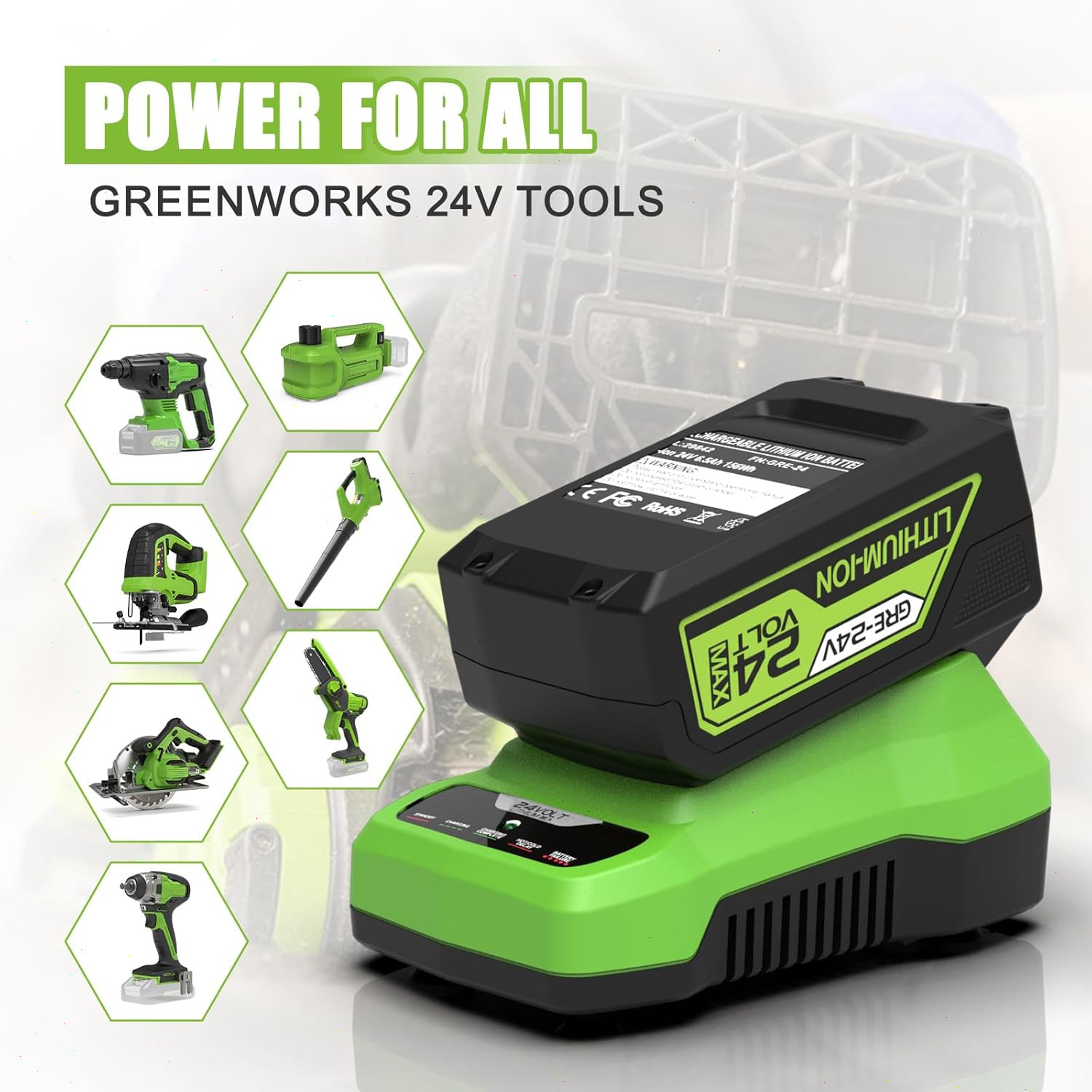 24V 12.0Ah Batteries Replacement for Greenworks 24V Battery Model 29842 29852
