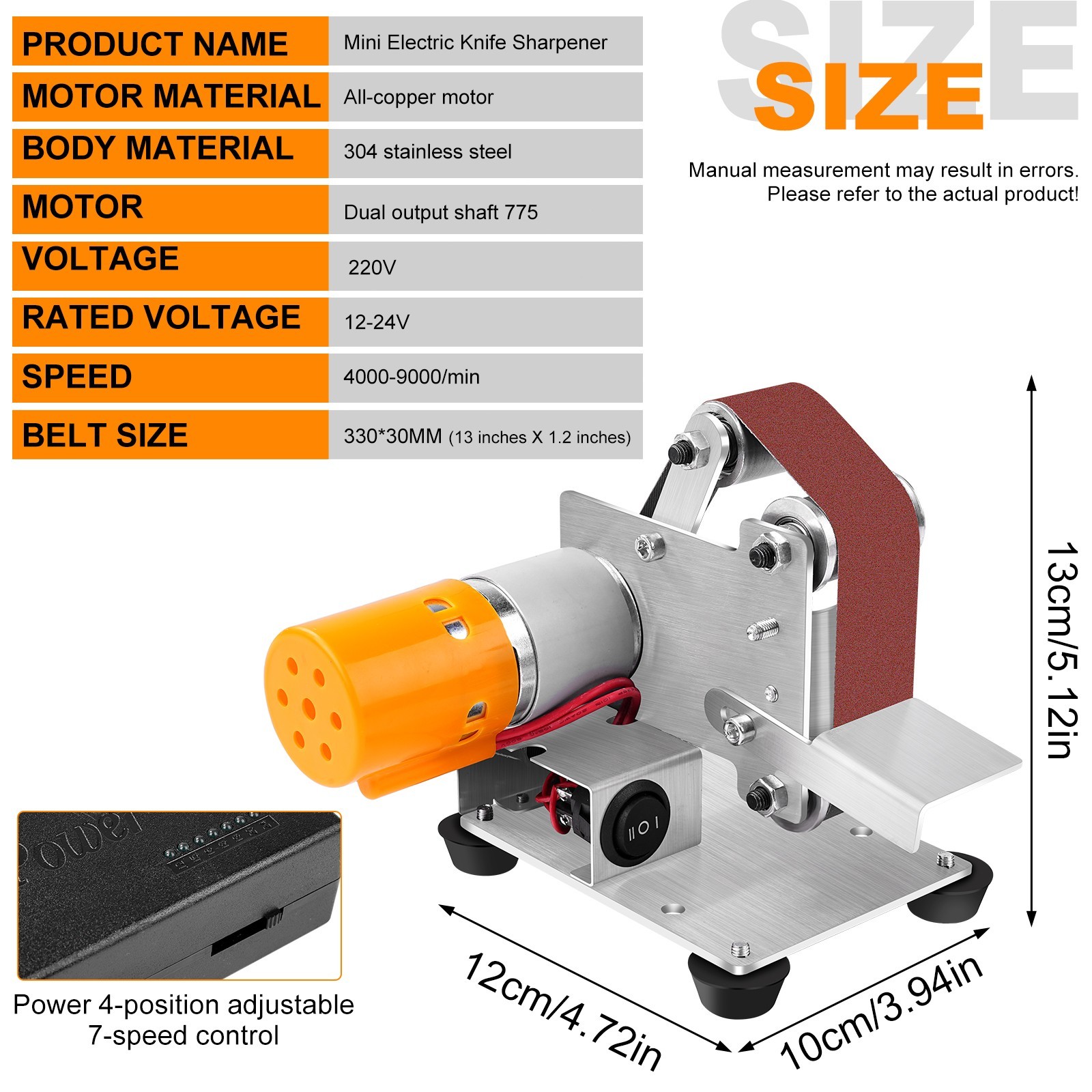 Mini Electric Belt Sander 7 Speed Adjustable Sanding Machine Polishing Grinding