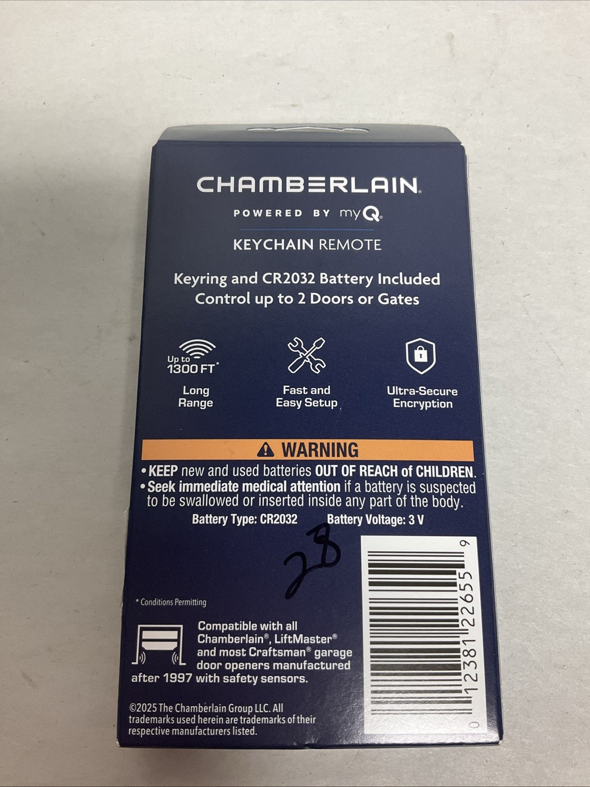 Chamberlain Keychain 2-Button Garage Door Remote Control, CH382- Free S&H