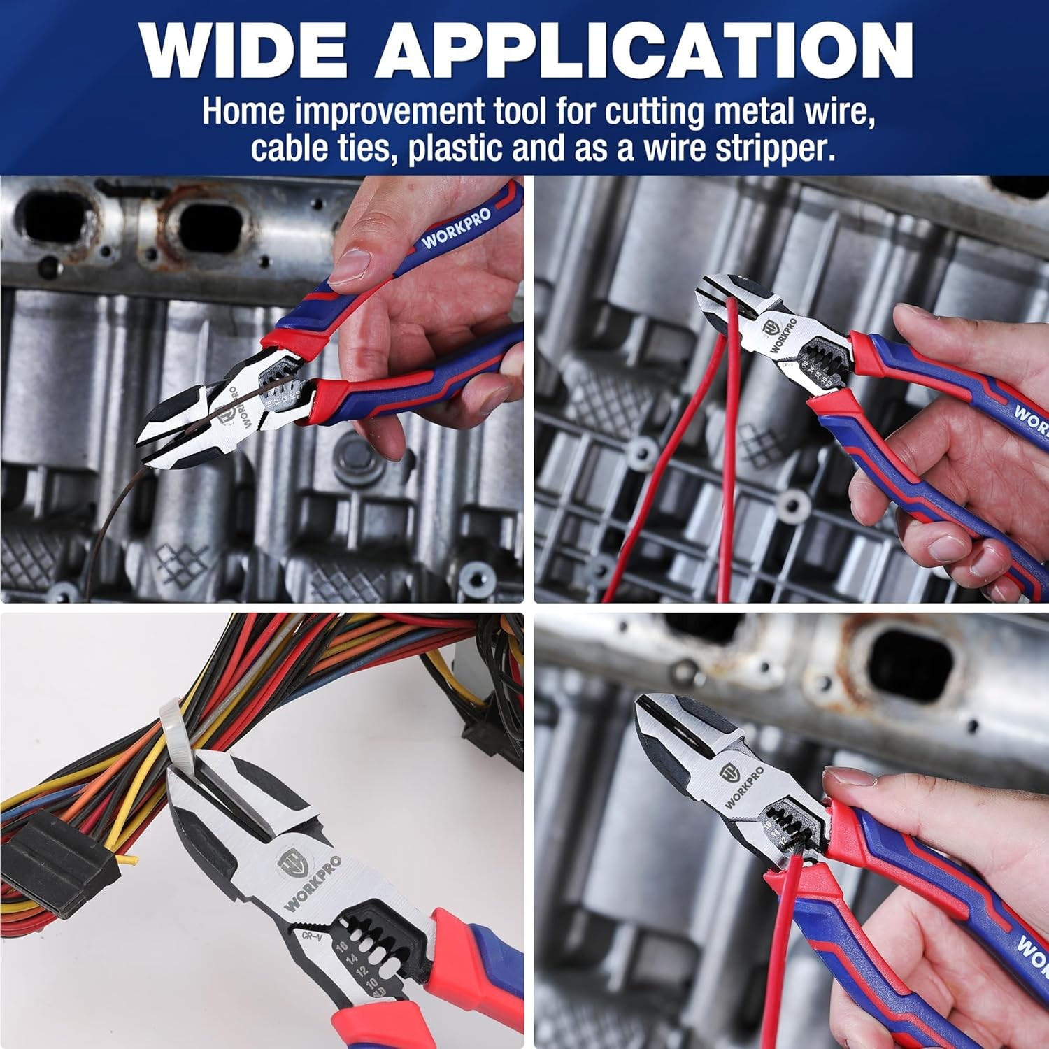 WORKPRO Diagonal Cutting Plier 7.5″ Wire Stripper Heavy Duty Side-Cutting Pliers