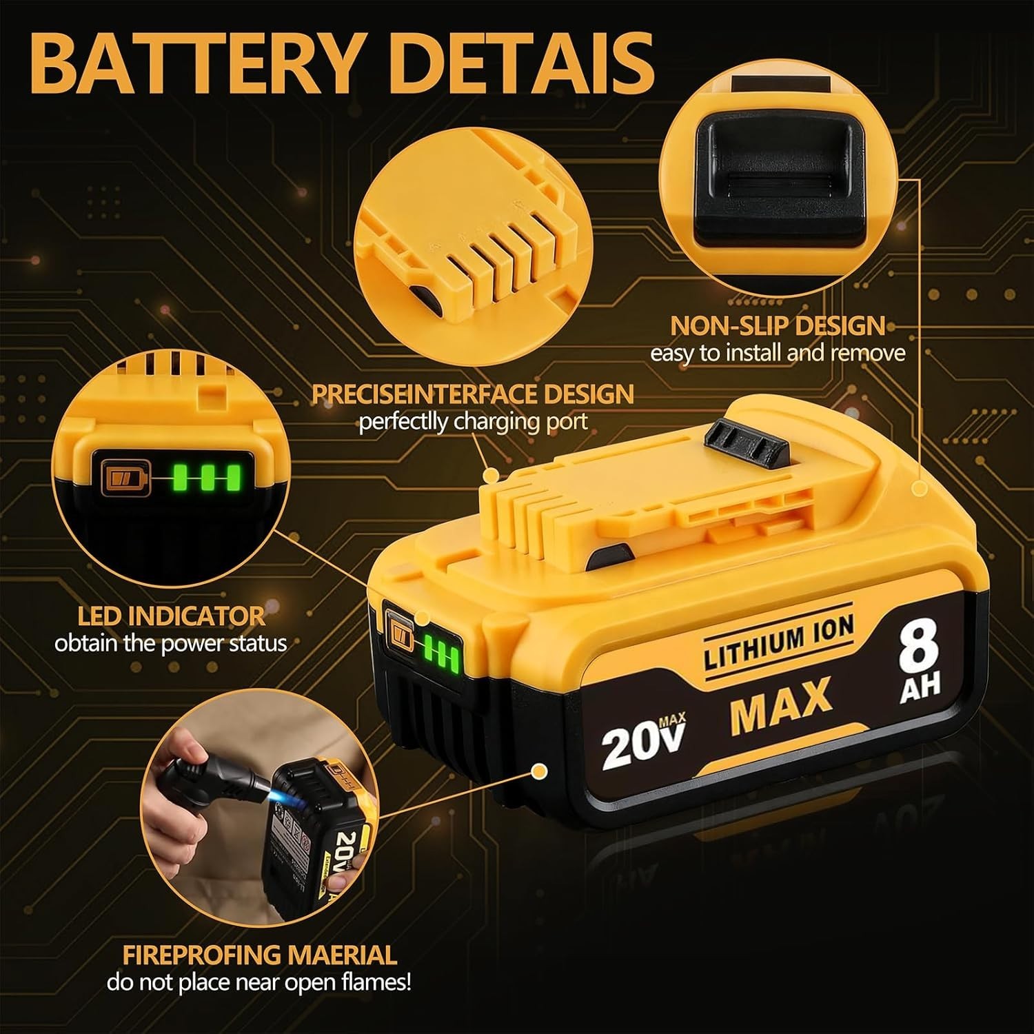 Generic 20V 8.0Ah Li-Ion Battery Compatible with 20V MAX Cordless Power Tools
