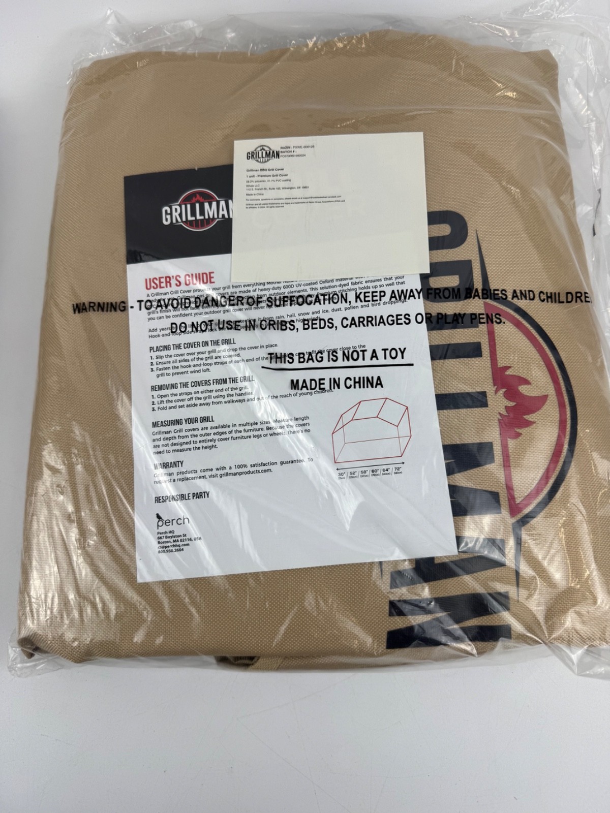 Grillman Grill Cover BBQ Outdoor Grill Covers Charcoal Gas Grills Tan, 58 in 2PK