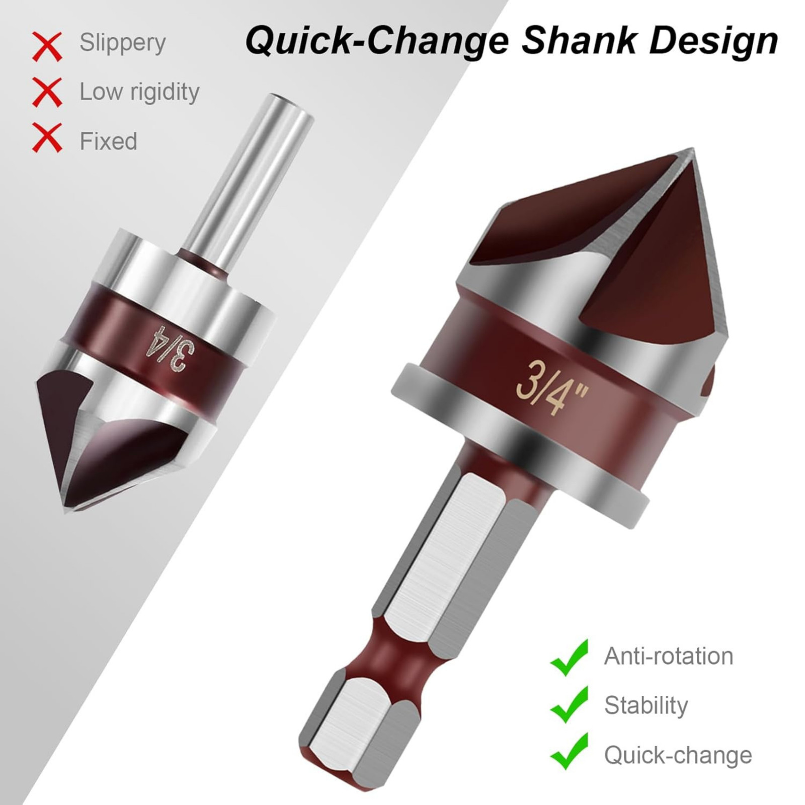 5pcs HSS Countersink Drill Bit 82° 1/4″-3/4″ with 1/4″ Hex Shank