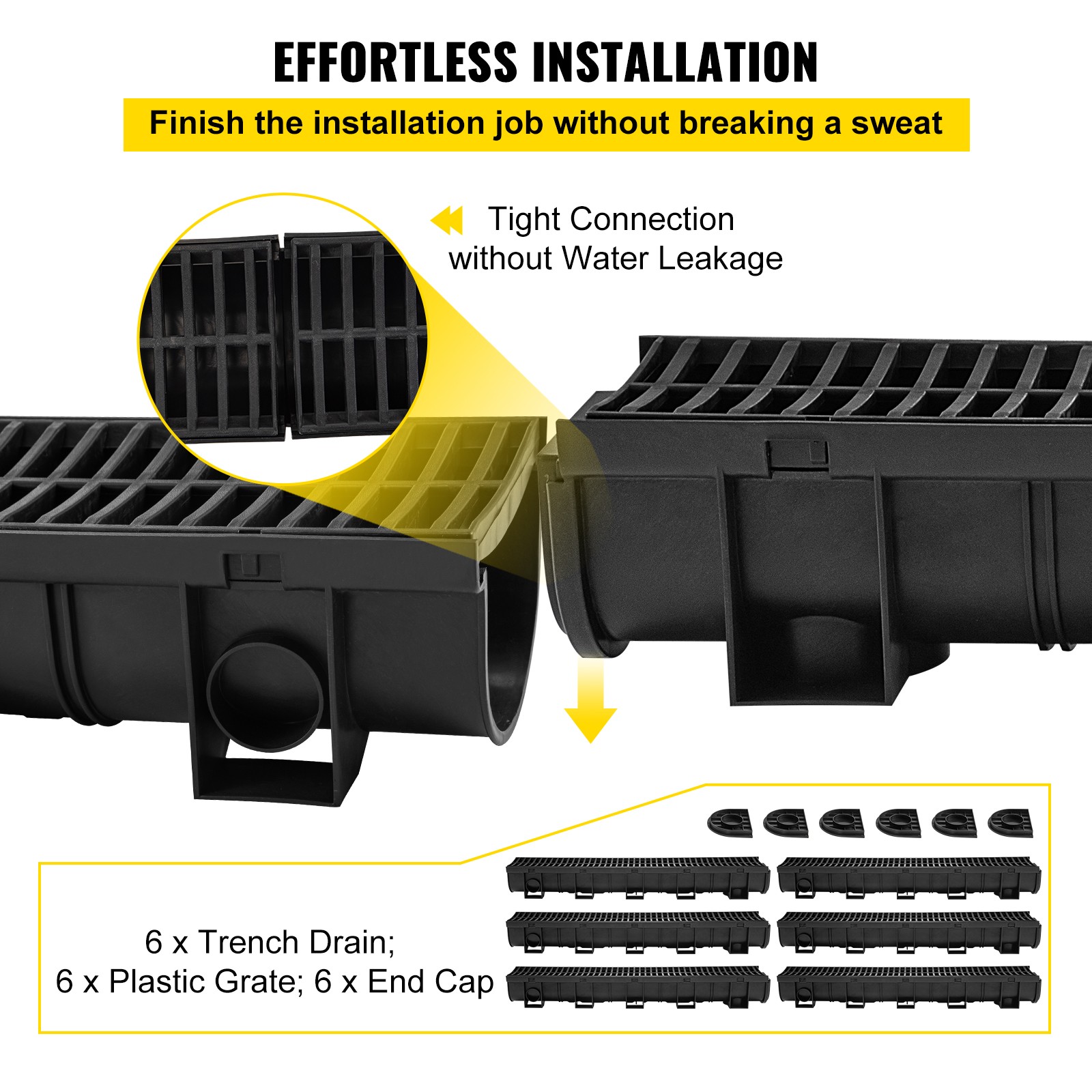 VEVOR Drainage Trench Driveway Channel Drain Kit Plastic Grate-5.8″x5.2″-6 Pack
