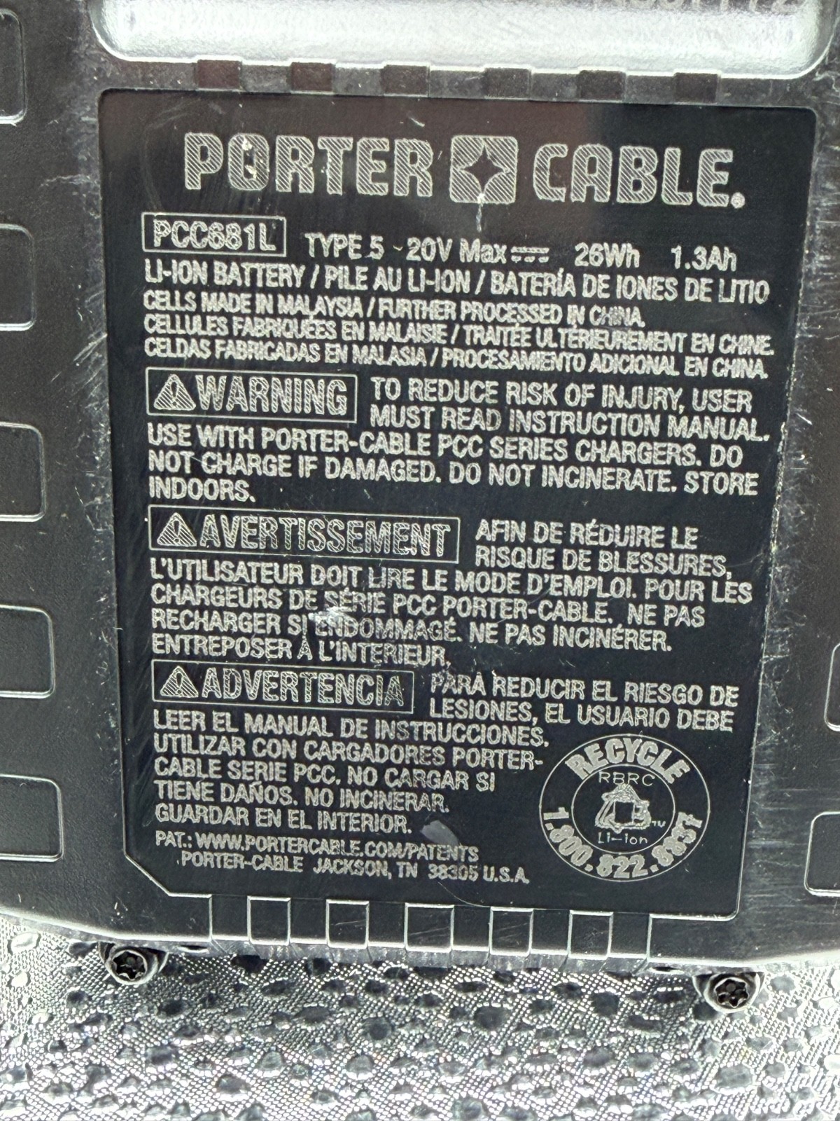 [2-PACK] PORTER CABLE [PCC681L] GENUINE 20V 1.3AH LITHIUM ION BATTERY