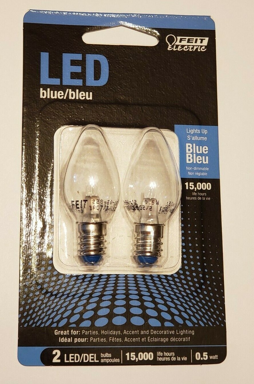 BLUE LED E-12 Base Night Light Bulbs 2-Pack Feit Electric New BPC7BJW