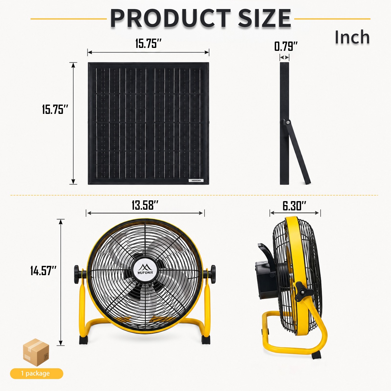 12″ Solar Rechargeable Floor Fan Built-in 1500mAh Battery for Backyard Camping