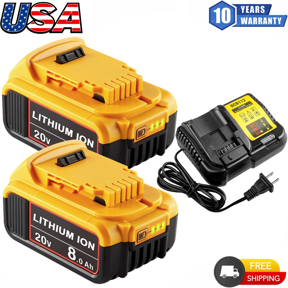 For DeWalt 20V 20 Volt Max XR 8.0AH Lithium Ion Battery /Charger DCB206-2 DCB205