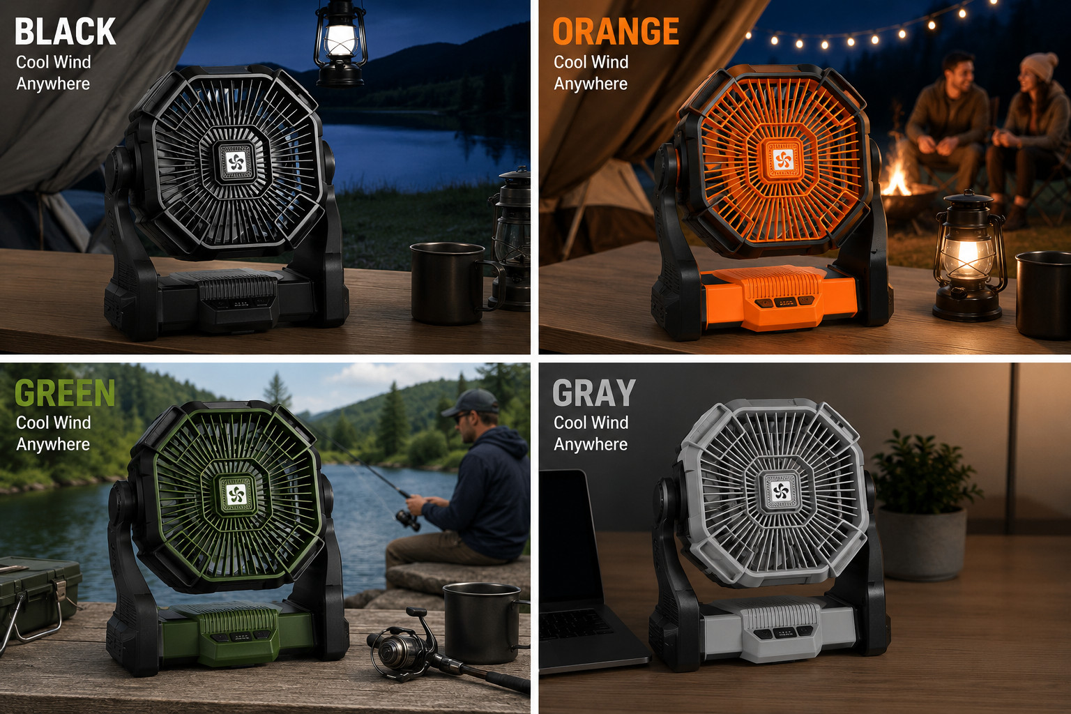 Camping Fan with LED Lantern USB Rechargeable Battery Powered Tent Fan Portable
