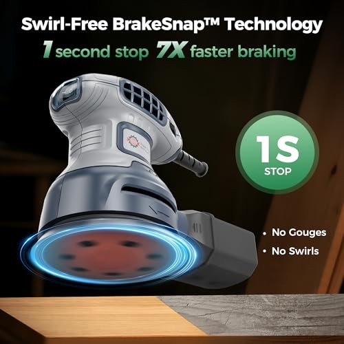 5-Inch Random Orbital Sander with Brake, 3Amp Electric Palm Sander 13000RPM |